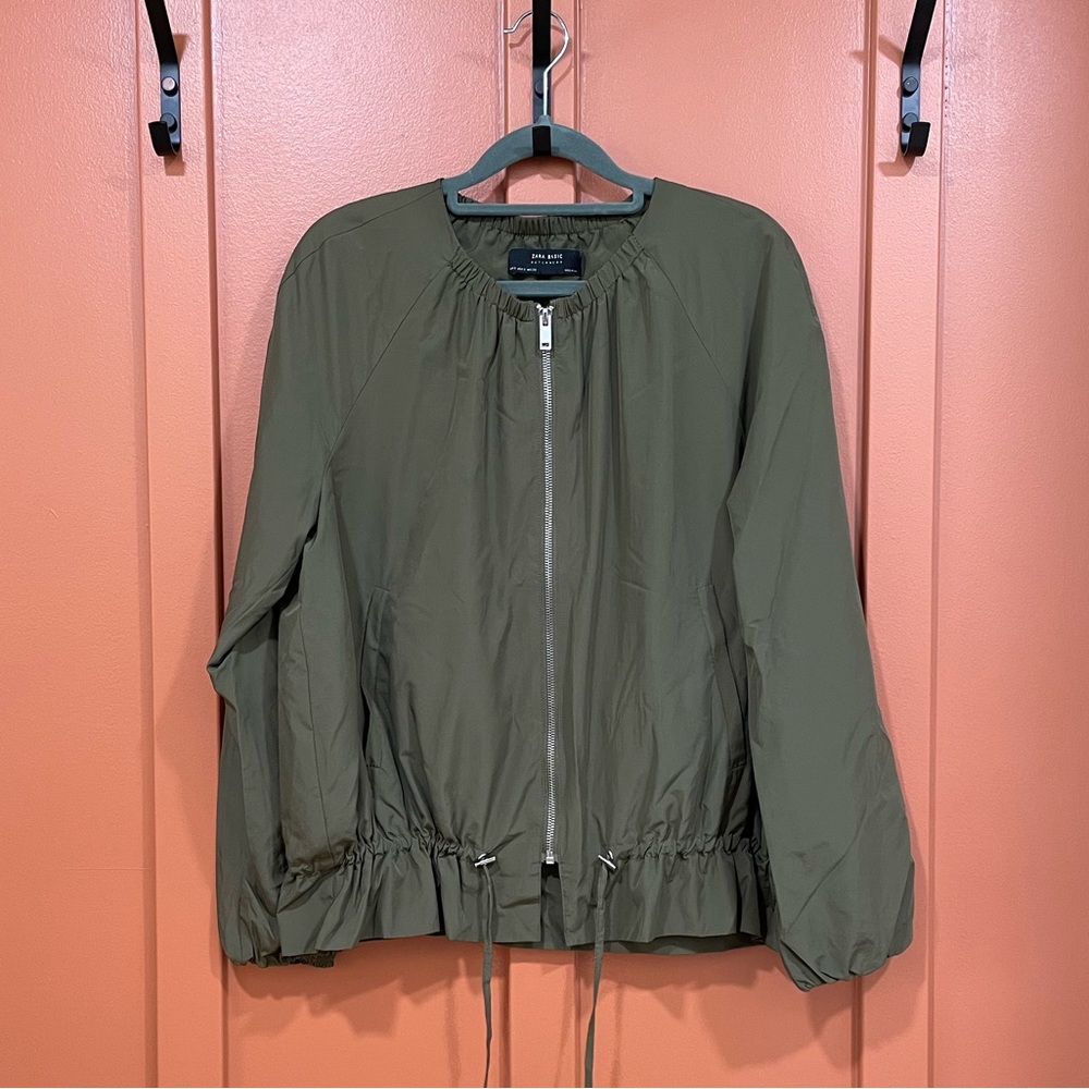 Army green thin Zara bomber jacket